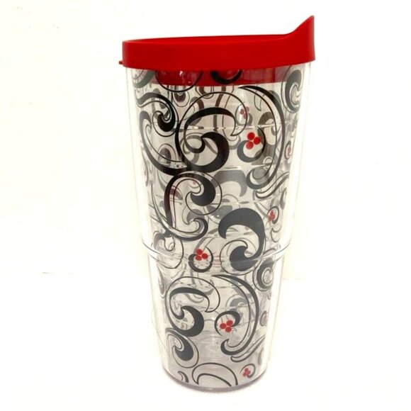 Tervis Tumbler & Red Lid. Black Swirl Red Berry Swirlwind 24 oz - Picture 1 of 5